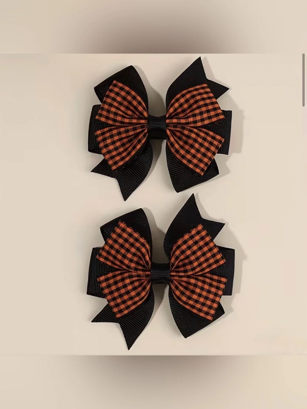 Black and Orange Gingham Layered Hair Bows - Set of 2